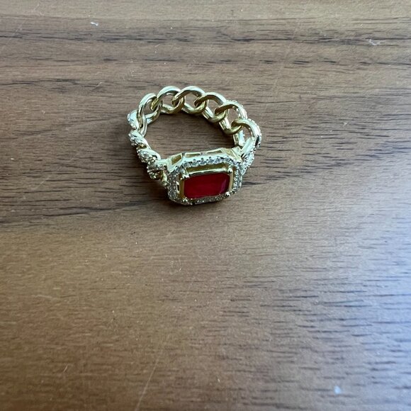 The M Jewelers Halo Colored Stone Cuban Link Chain Ring Sz 6 Excellent Condition - Picture 3 of 5